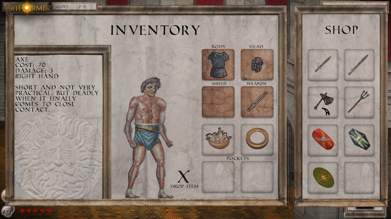 ArtFormer inventory and RPG interface
